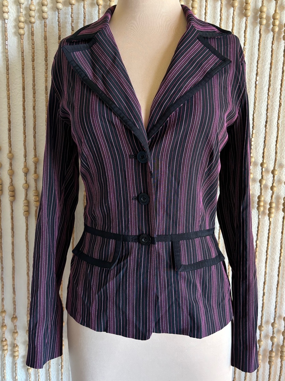 Bisou Bisou Black Pink Office Siren Y2K Stretch Blazer Button Business Jacket L